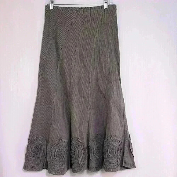 Solitaire Size M olive/blue-black pinstripe fit n flare cotton blend rosette bot - Picture 5 of 11